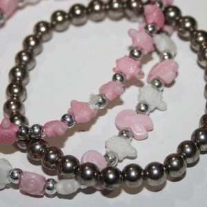 Silver pink and white Awareness bracelet set